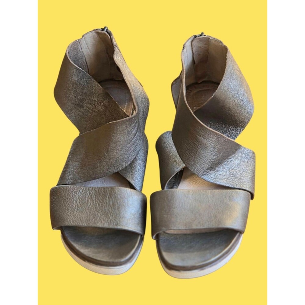 Eileen Fisher Sport Wedge Platform Sandal Leather Bronze Metallic Crisscross 8.5